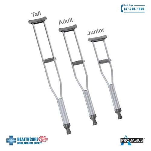 ProBasics Underarm Crutches Aluminum | Michigan USA ProBasics Underarm Crutches Aluminum 1 . (Tall, 5’10” – 6’6″) 2 . (Adult, 5’2″ – 5’10”) 3 . (Junior, 4’6″ – 5’2″)