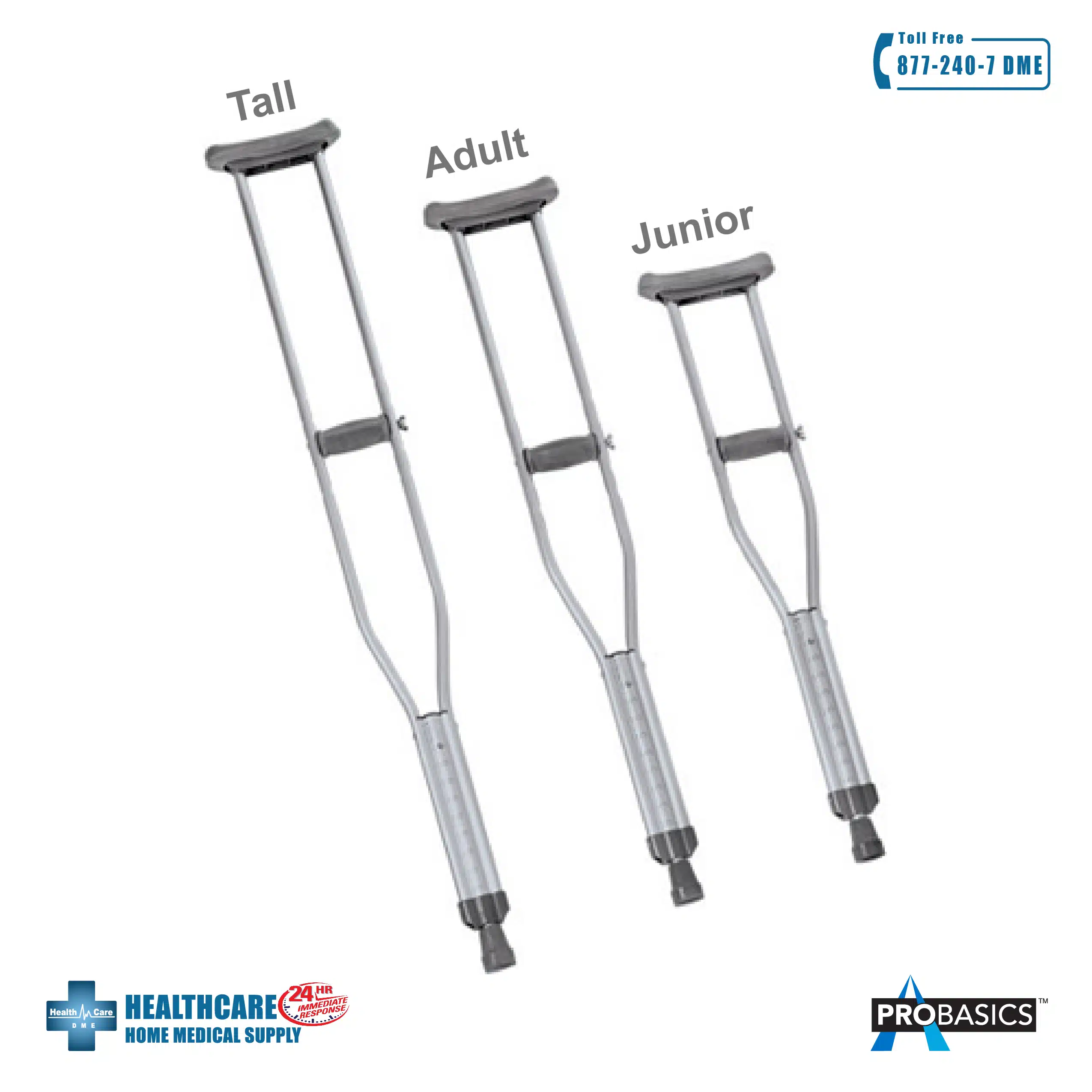 ProBasics Underarm Crutches Aluminum | Michigan USA ProBasics Underarm Crutches Aluminum 1 . (Tall, 5’10” – 6’6″) 2 . (Adult, 5’2″ – 5’10”) 3 . (Junior, 4’6″ – 5’2″)