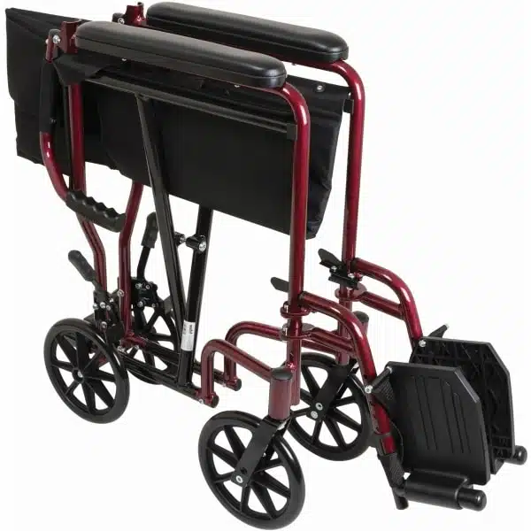 ProBasics Burgundy Aluminum Transport Chair with Footrests - Image 2
