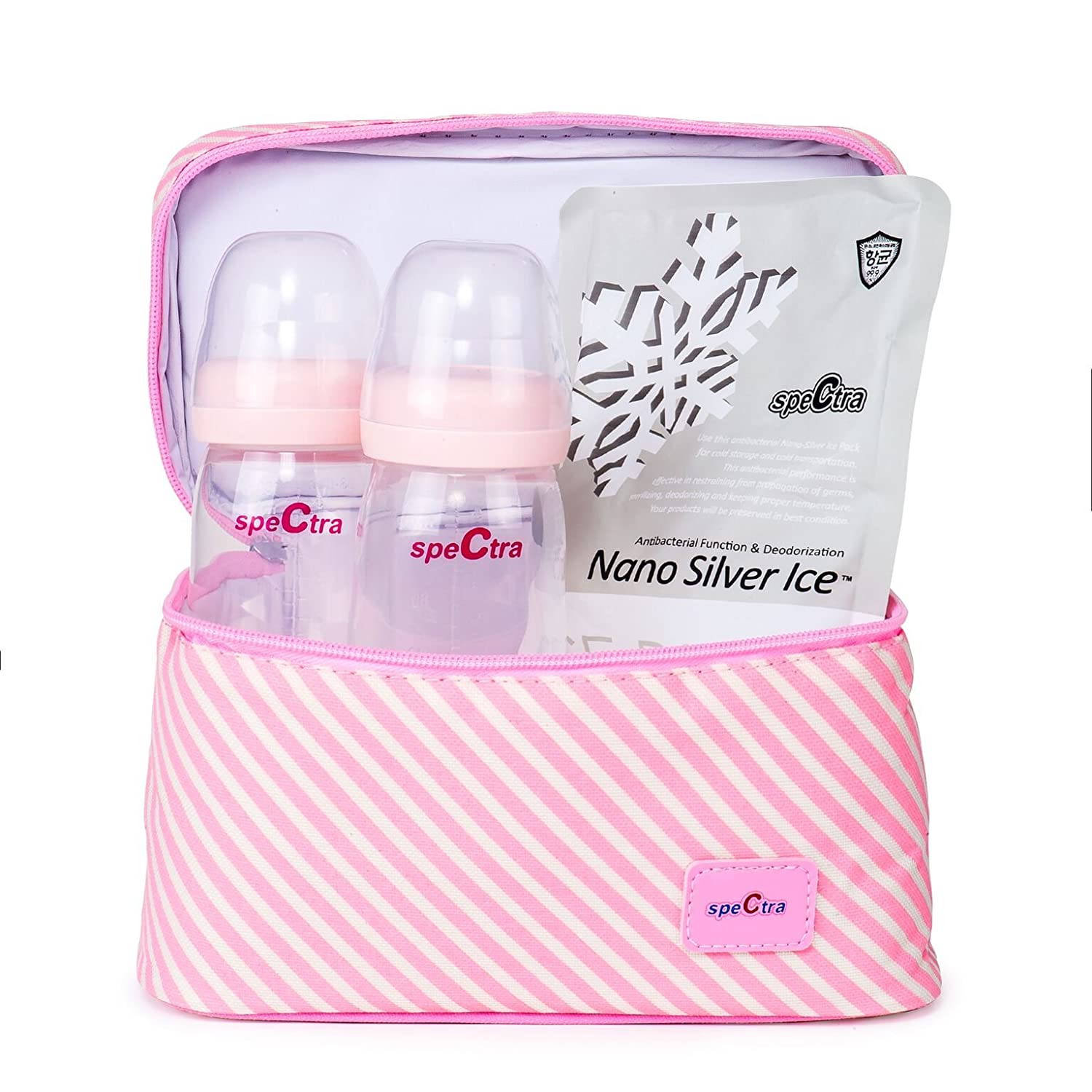 Spectra Pink Cooler with Ice Pack and Wide Neck Bottles