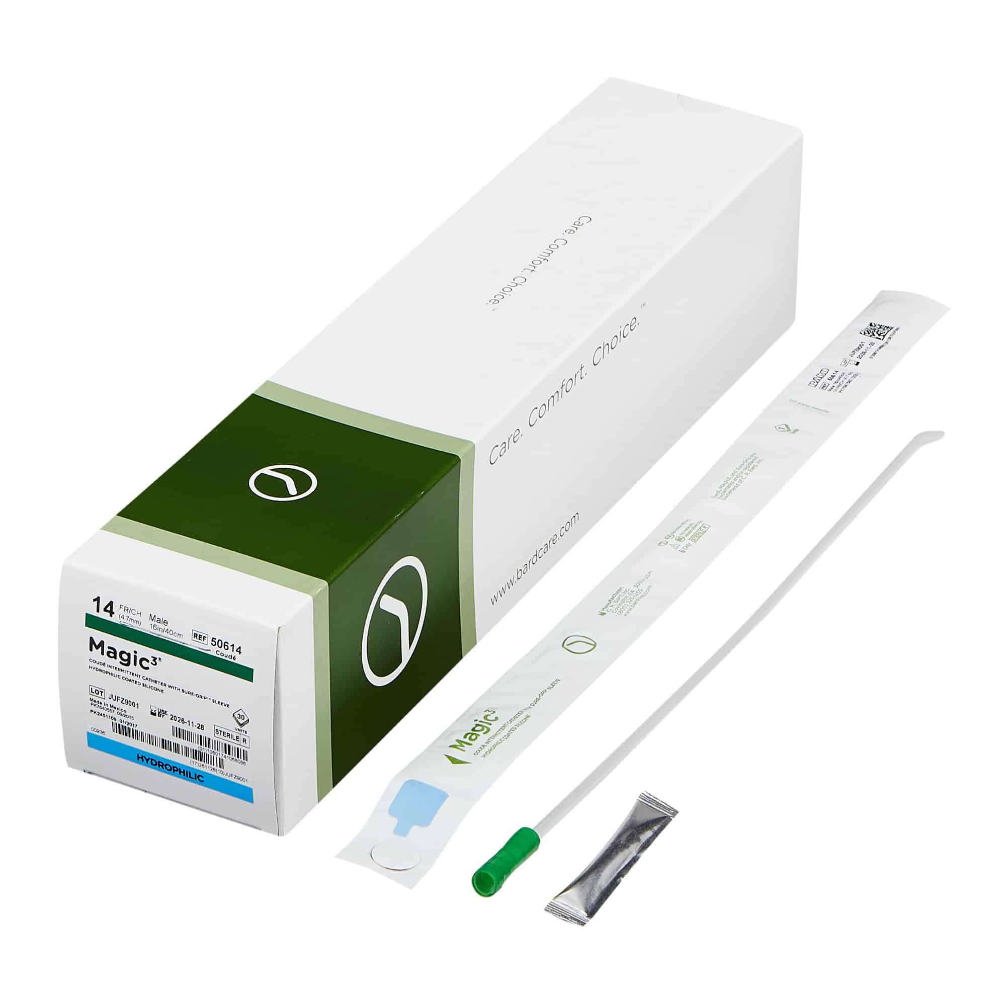 Urethral Catheter Magic3® Coude Tip Hydrophilic Coated Silicone 14 Fr. 16 Inch