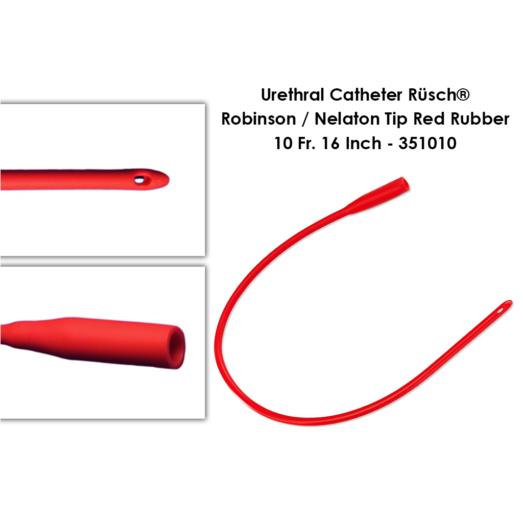 Urethral Catheter Rüsch® Robinson / Nelaton Tip Red Rubber 10 Fr - 16 Inch - 351010