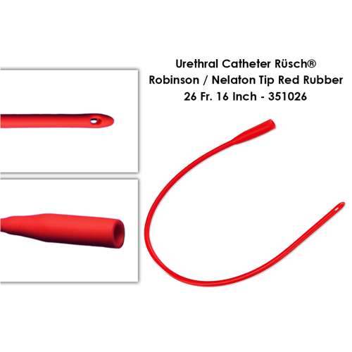 Urethral Catheter Rüsch® Robinson / Nelaton Tip Red Rubber 26 Fr - 16 Inch - 351026