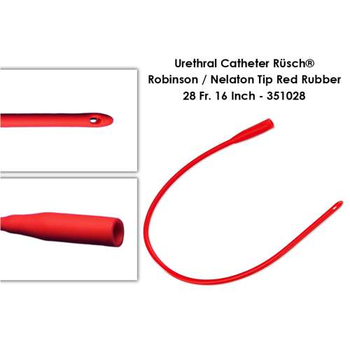Urethral Catheter Rüsch® Robinson / Nelaton Tip Red Rubber 28 Fr - 16 Inch - 351028