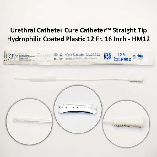 Urethral Catheter Cure Catheter™ Straight Tip Hydrophilic Coated Plastic 12 Fr. 16 Inch - HM12 Michigan | USA