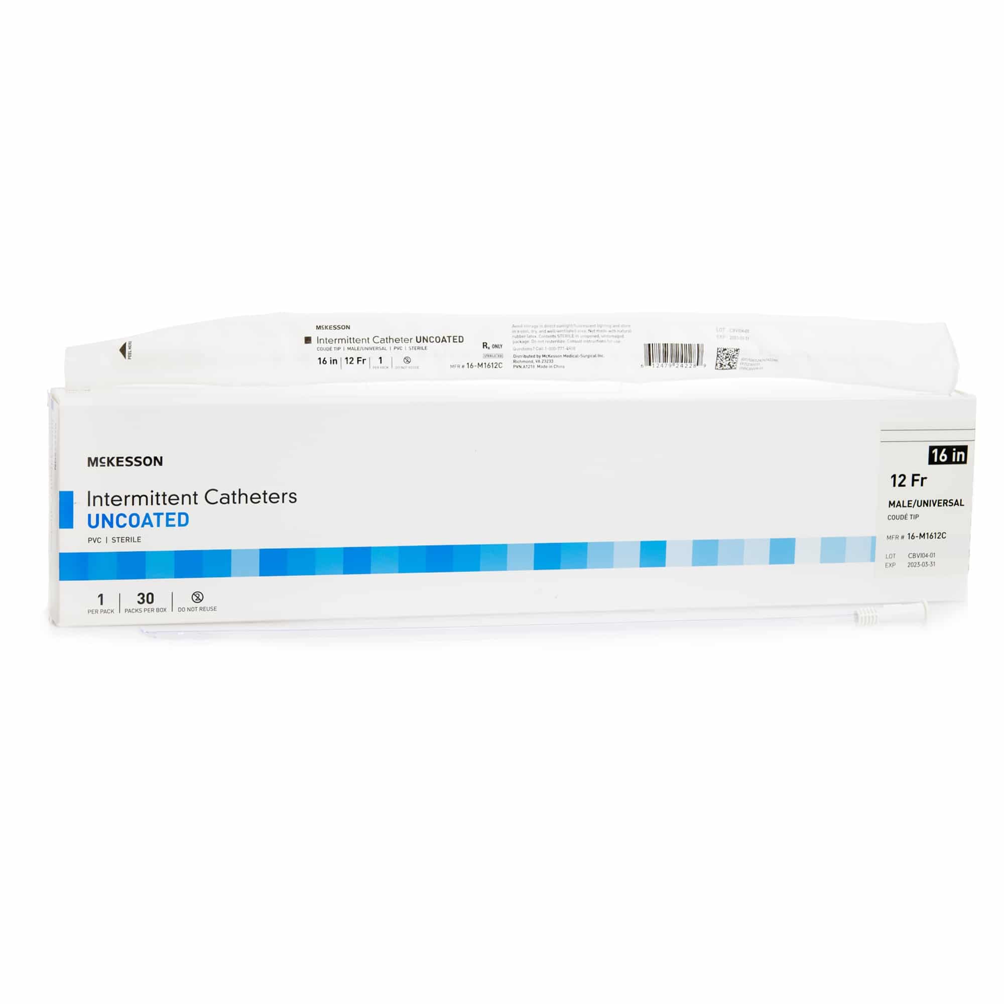 Urethral Catheter McKesson Coude Tip Uncoated PVC 12 Fr. 16 Inch