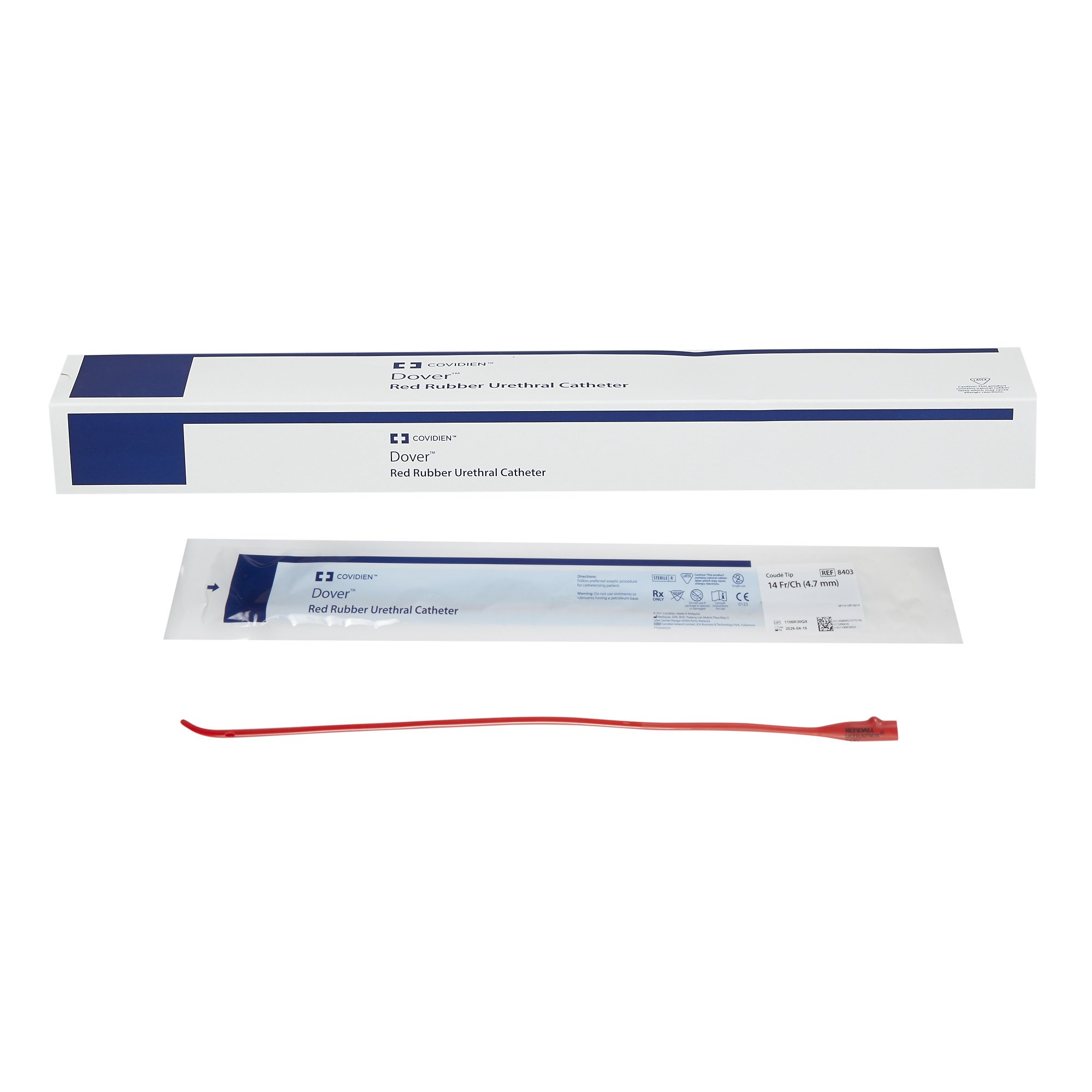 Urethral Catheter Dover™ Coude Tip Hydrophilic Coated Red Rubber 14 Fr. 12 Inch
