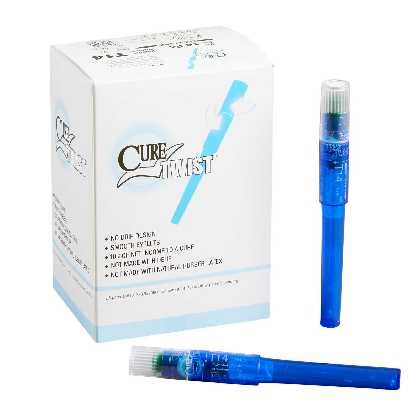 Urethral Catheter Cure Twist® Straight Tip Lubricated PVC 14 Fr. 6 Inch