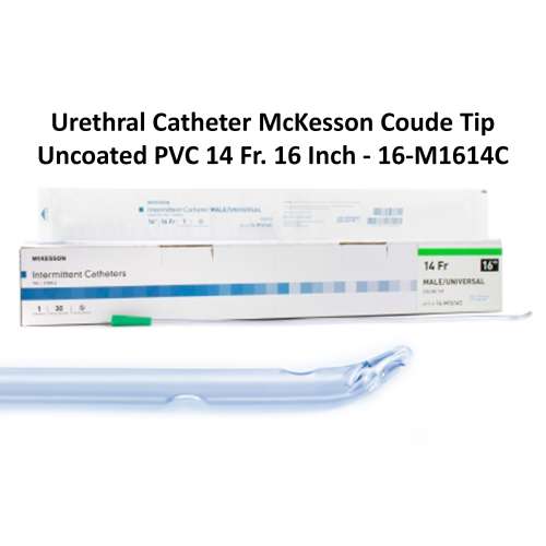 Urethral Catheter McKesson Coude Tip Uncoated PVC 14 Fr. 16 Inch - 16-M1614C