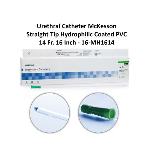 Urethral Catheter McKesson Straight Tip Hydrophilic Coated PVC 14 Fr. 16 Inch - 16-MH1614