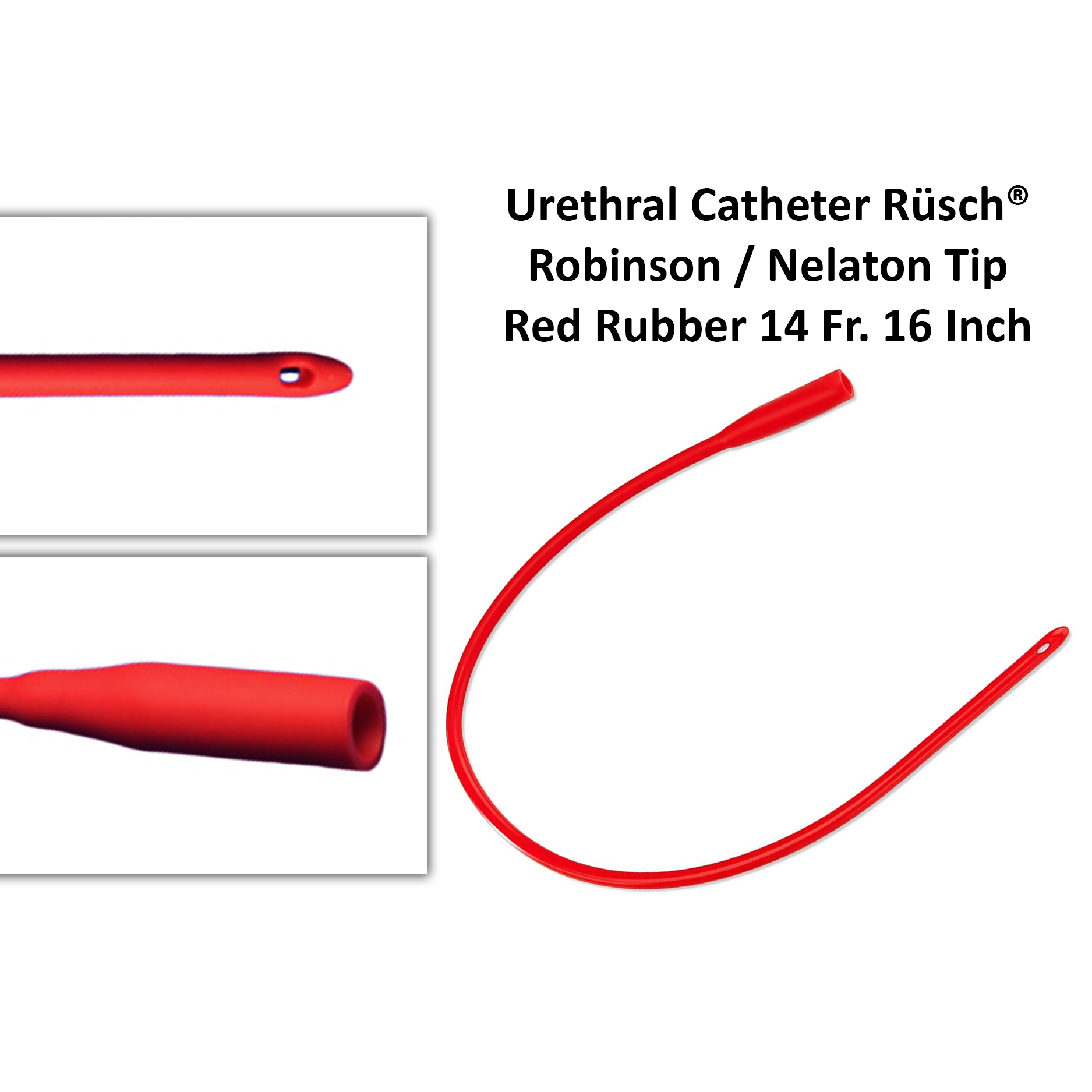 Urethral Catheter Rüsch® Robinson / Nelaton Tip Red Rubber 14 Fr. 16 Inch - 351014