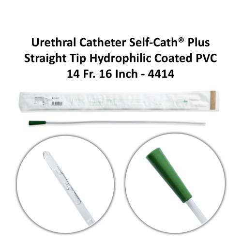 Urethral Catheter Self-Cath® Plus Straight Tip Hydrophilic Coated PVC 14 Fr. 16 Inch - 4414