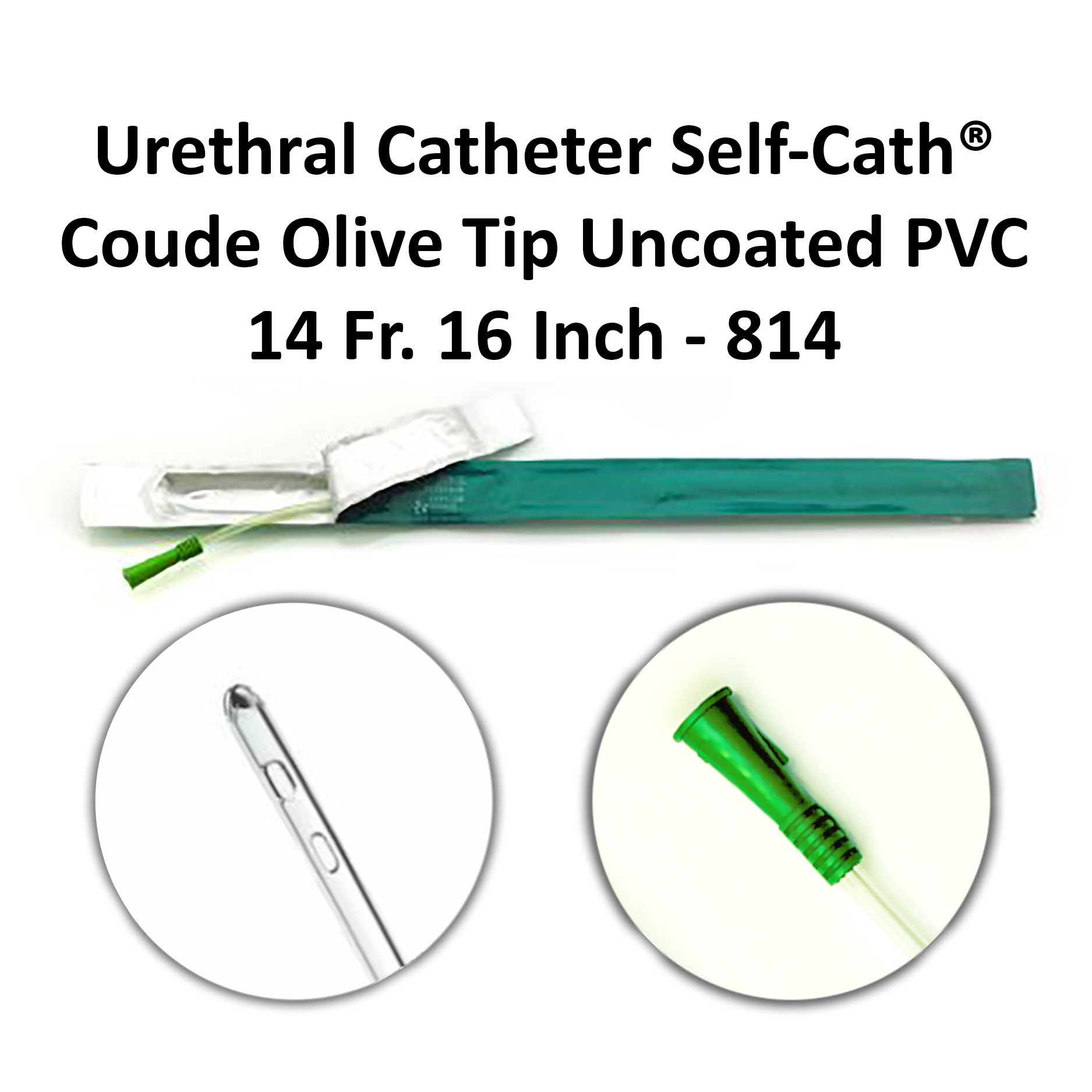 Urethral Catheter Self-Cath® Coude Olive Tip Uncoated PVC 14 Fr. 16 Inch - 814
