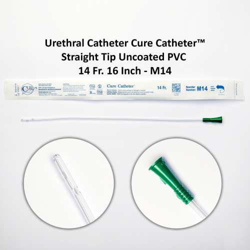 Urethral Catheter Cure Catheter™ Straight Tip Uncoated PVC 14 Fr. 16 Inch - M14