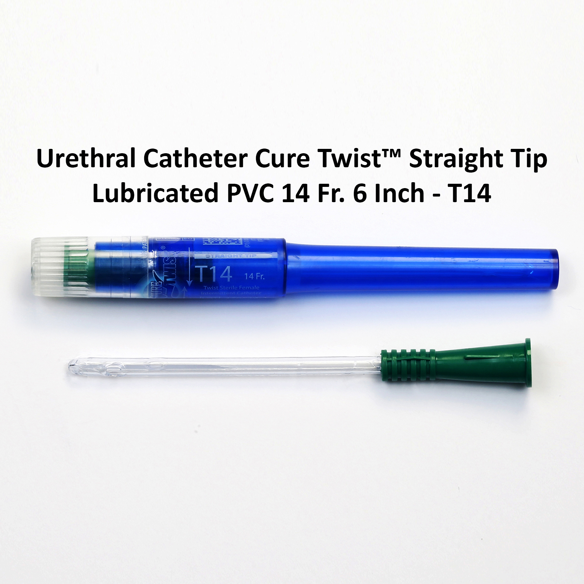 Urethral Catheter Cure Twist™ Straight Tip Lubricated PVC 14 Fr. 6 Inch - T14