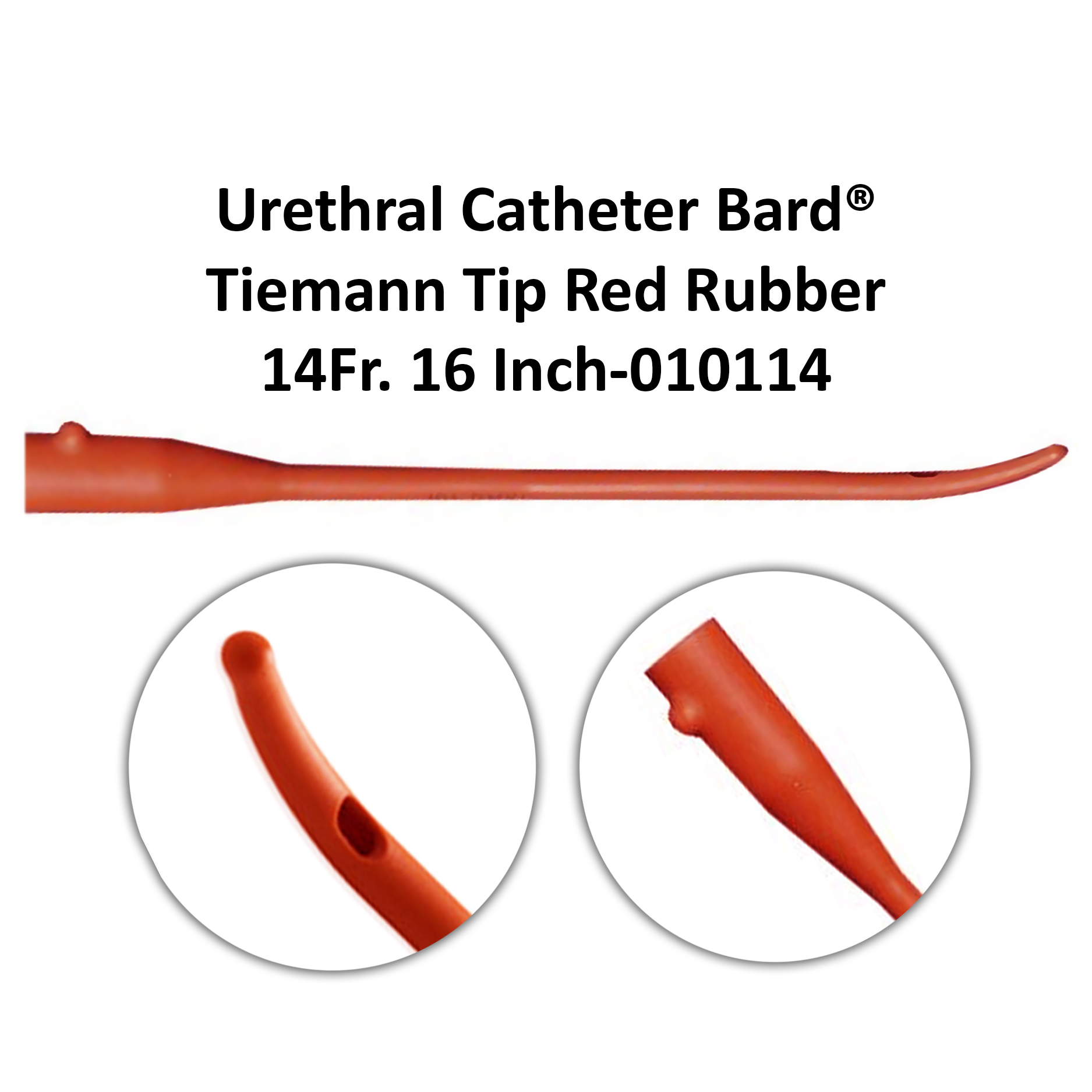 Urethral Catheter Bard® Tiemann Tip 14Fr Red Rubber 16 Inch-010114