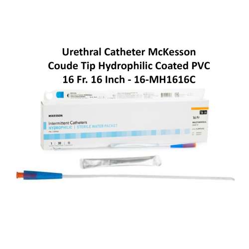 Urethral Catheter McKesson Coude Tip Hydrophilic Coated PVC 16 Fr. 16 Inch - 16-MH1616C