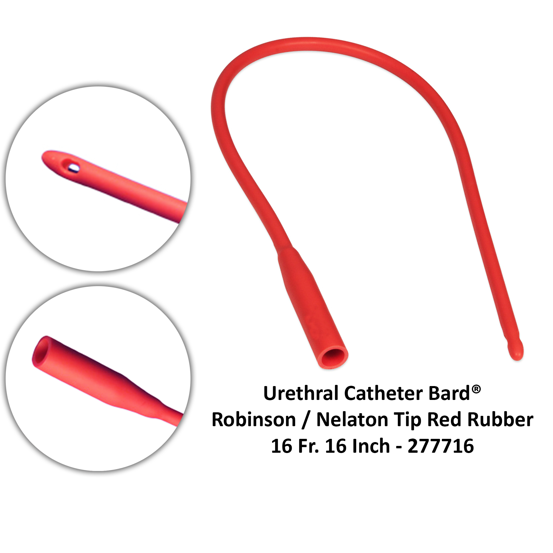 Urethral Catheter Bard® Robinson / Nelaton Tip Red Rubber 16 Fr. 16 Inch - 277716