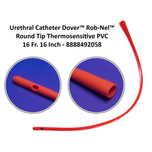 Urethral Catheter Dover™ Rob-Nel™ Round Tip Thermosensitive PVC 16 Fr. 16 Inch - 8888492058