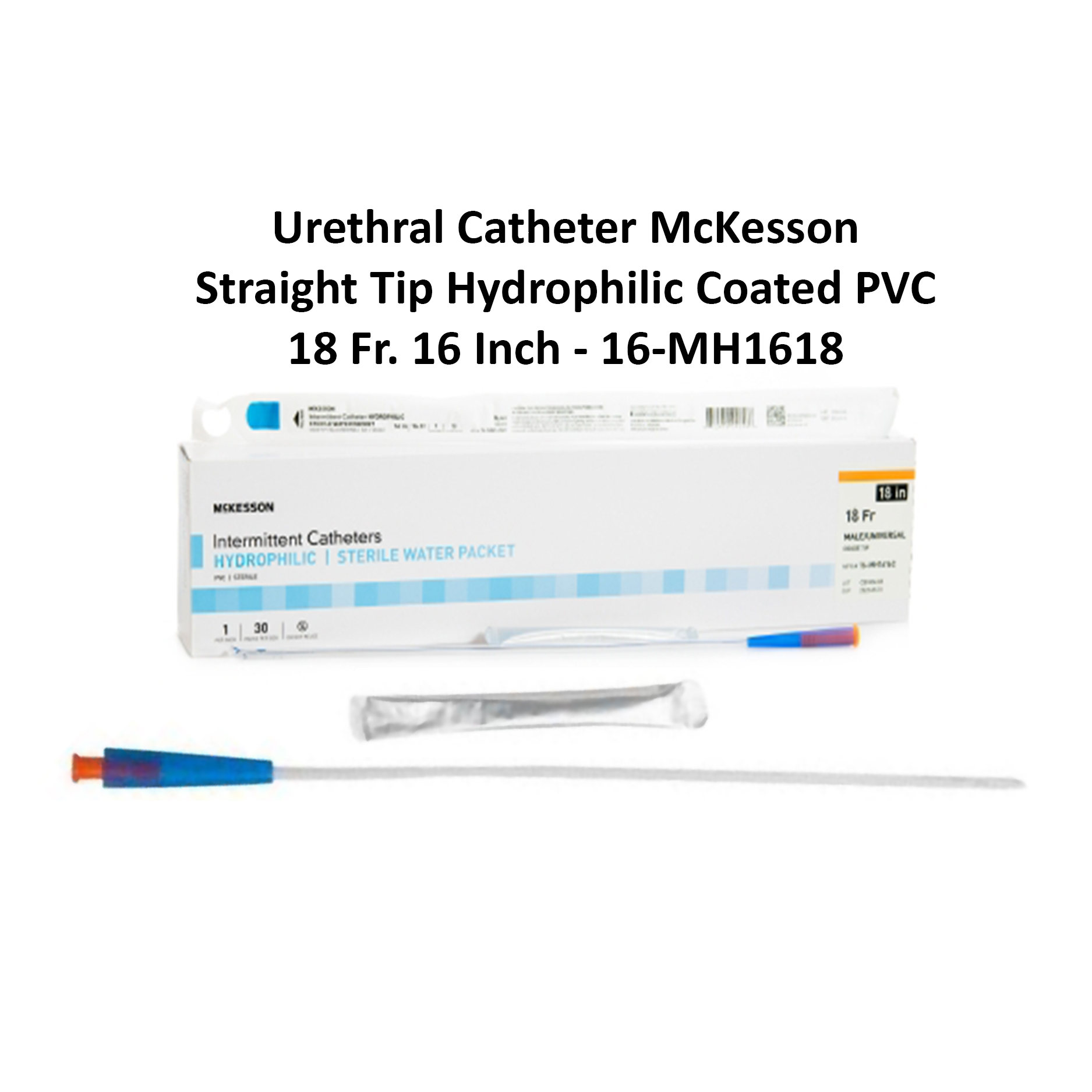 Urethral Catheter McKesson Straight Tip Hydrophilic Coated PVC 18 Fr. 16 Inch - 16-MH1618