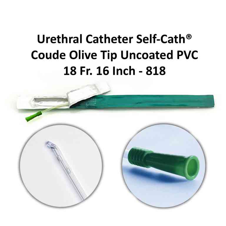 Urethral Catheter Self-Cath® Coude Olive Tip Uncoated PVC 18 Fr. 16 Inch - 818