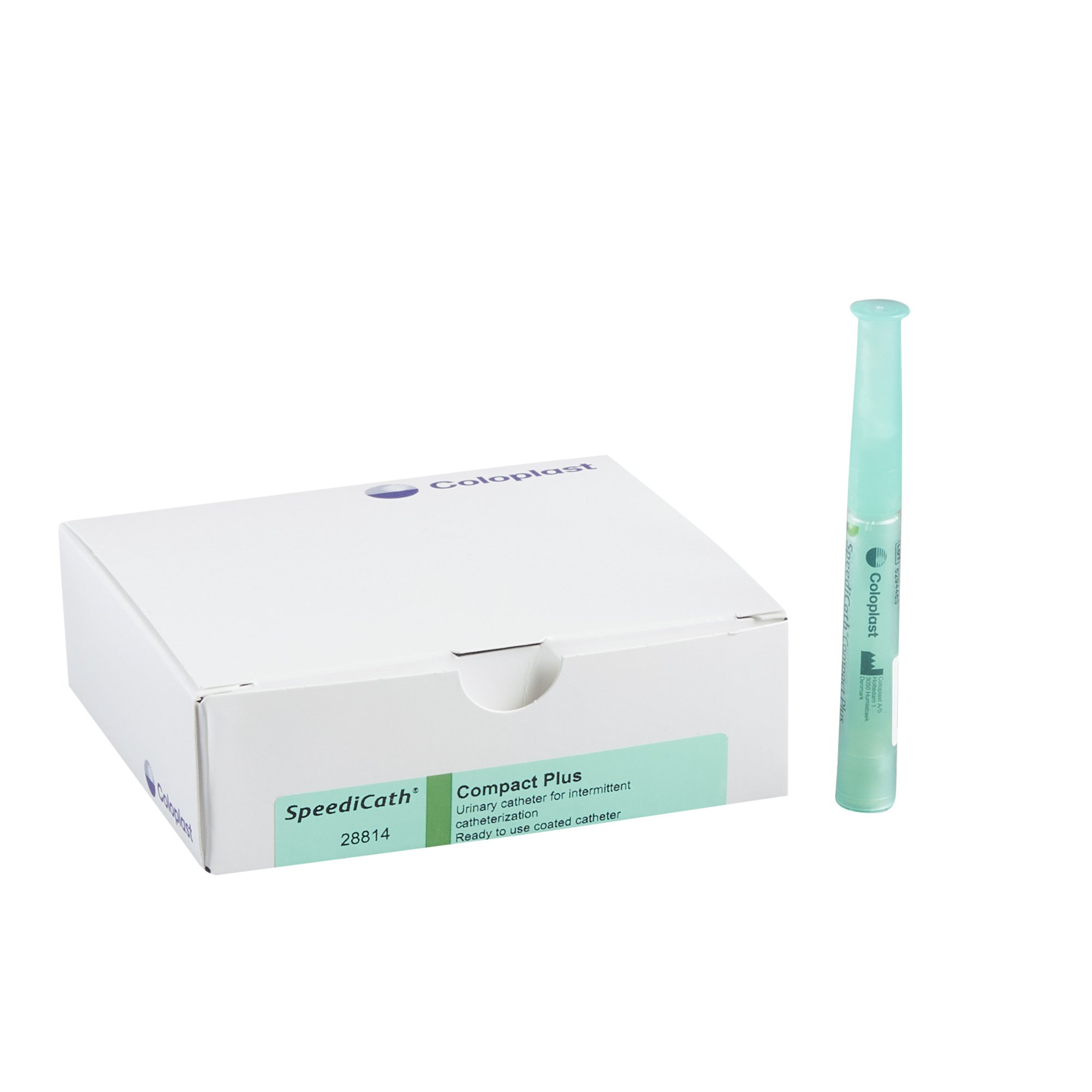 SpeediCath® Compact Plus 14 Fr urethral catheter with straight tip, hydrophilic coated polyurethane, 3.5-inch length for smooth, discreet, and reliable catheterization.