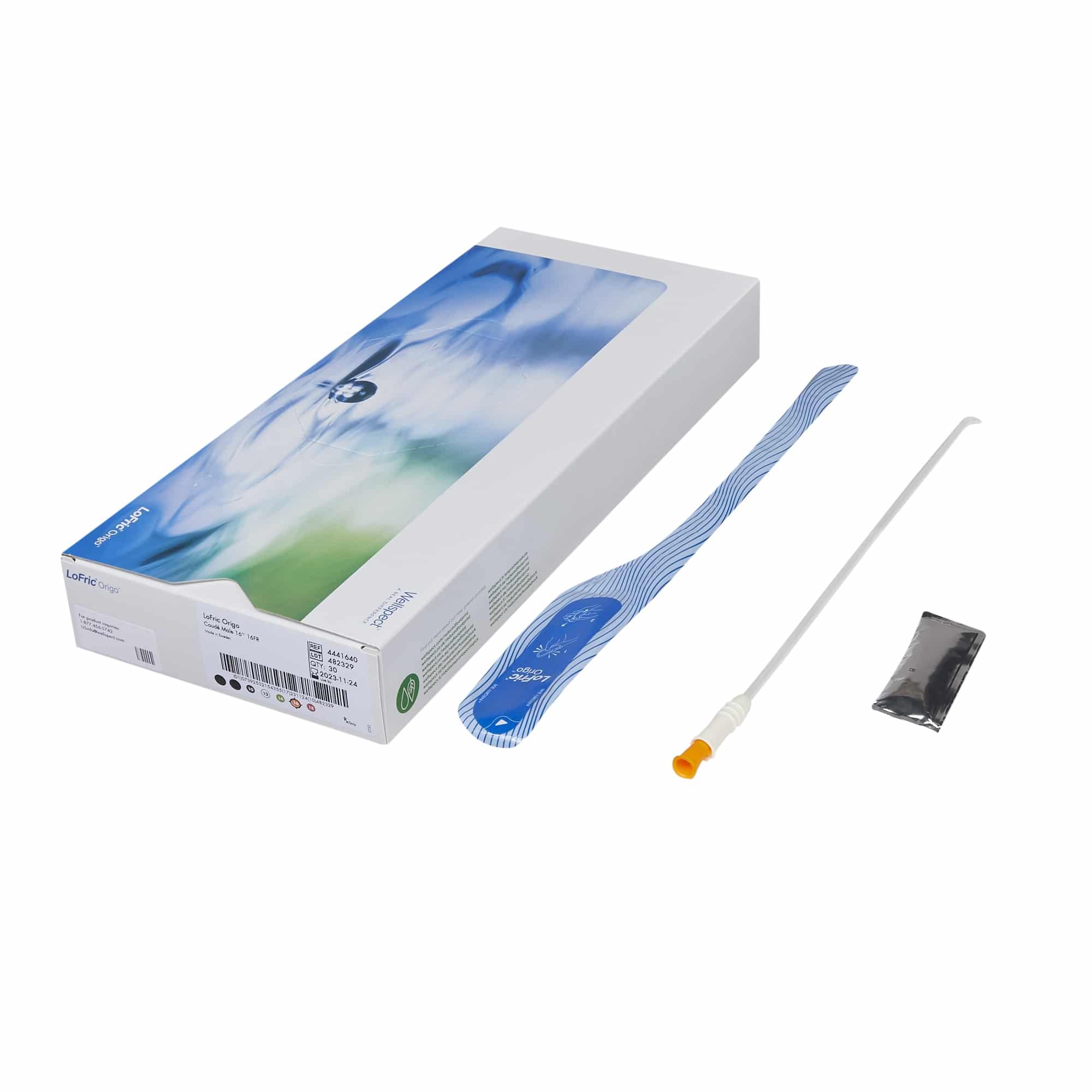 Urethral Catheter LoFric® Origo™ Coude Tip, Hydrophilic Coated Polyolefin-based Elastomer (POBE), 16 Fr, 16 Inch