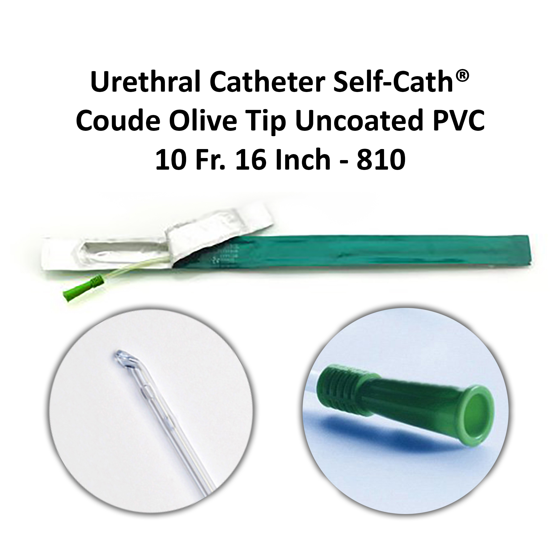 Urethral Catheter Self-Cath® Coude Olive Tip Uncoated PVC 10 Fr - 16 Inch - 810 Available in Michigan USA
