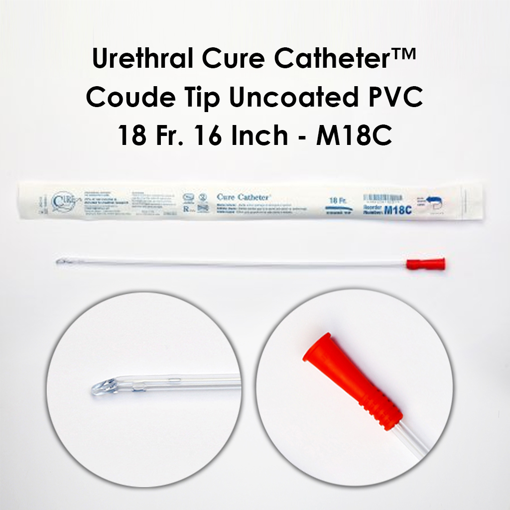Urethral Cure Catheter™ Coude Tip Uncoated PVC 18 Fr - 16 Inch - M18C