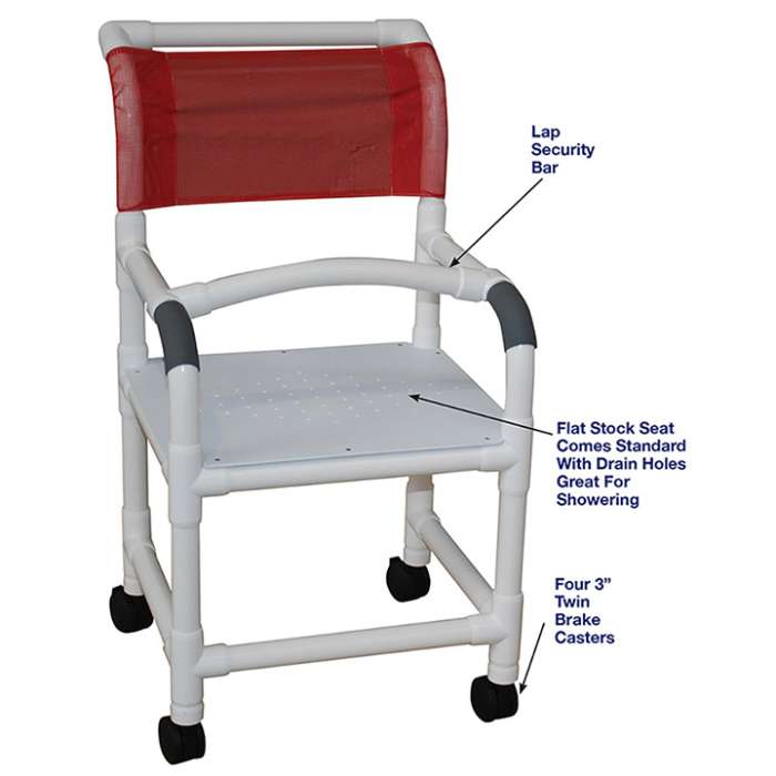 SHOWER CHAIR WITH FLAT STOCK SEAT AND LAP SECURITY BAR in Michigan USA
