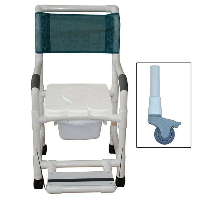 MJM Shower chair 18" soft seat dual usage - footrest & Commode pail - 118-3TL-SSDD-FF-SQ-PAIL
