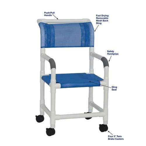 MJM Wide Shower Chair w/Sling Seat 22" - 3" Twin Casters - 122-3-SL in Michigan USA