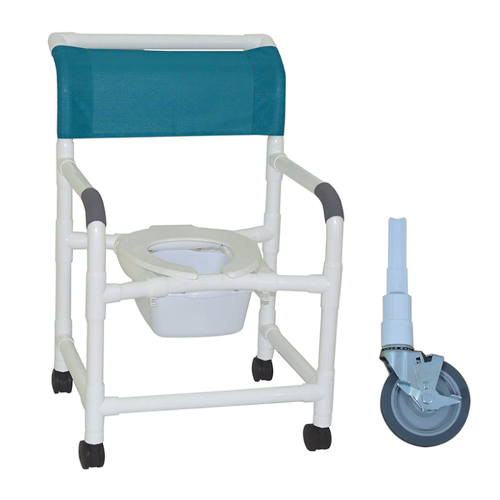 MJM Wide shower chair 22"- commode pail- 5" heavy duty casters - 122-5HD-10-QT-C
