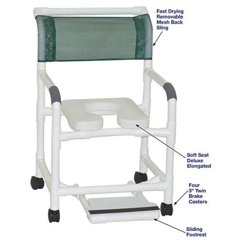 MJM MID-SIZE SHOWER CHAIR WITH SOFT SEAT DELUXE ELONGATED AND SLIDING FOOTREST in Michigan USA