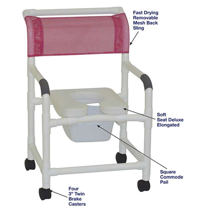 MJM MID-SIZE SHOWER CHAIR WITH SOFT SEAT DELUXE ELONGATED AND SQUARE PAIL in Michigan USA