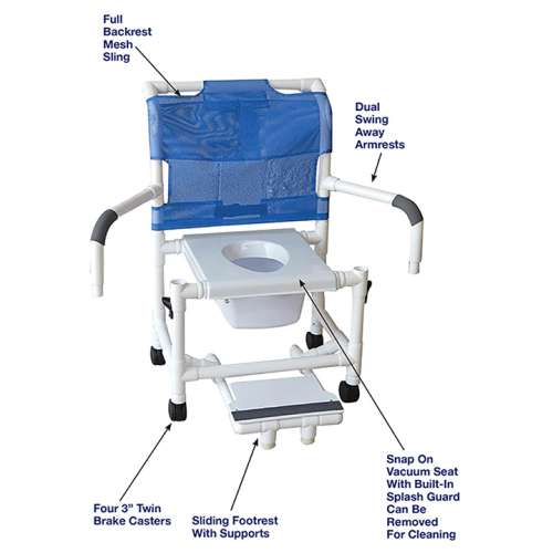 MJM MID-SIZE SHOWER CHAIR WITH VACUUM SEAT SLIDING FOOTREST AND DUAL SWING AWAY ARMRESTS in Michigan USA