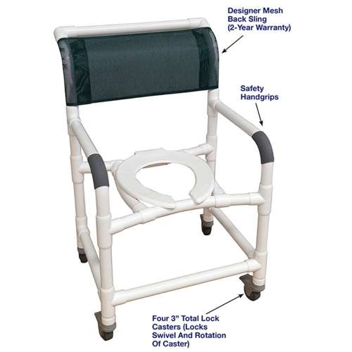 MJM MID-SIZE SHOWER CHAIR WITH TOTAL LOCK CASTERS-122-3TL in Michigan USA