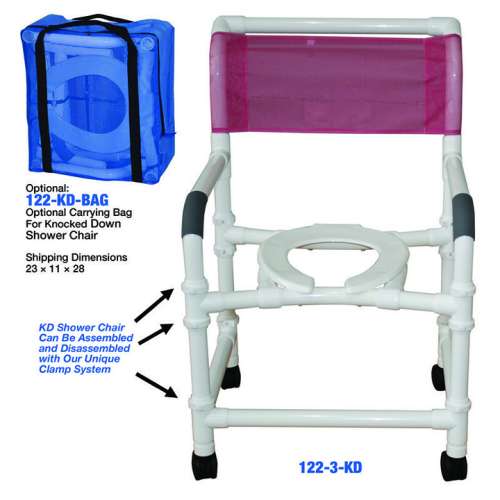 MJM Knocked Down Wide shower chair 22" - open front seat - W/carrying bag - 122-3TW-KD-BAG in Michigan USA