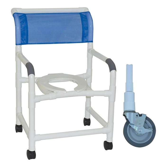 MJM Wide shower chair 22"- open seat- 5" heavy duty ALL BRAKE casters - 122-5HDB