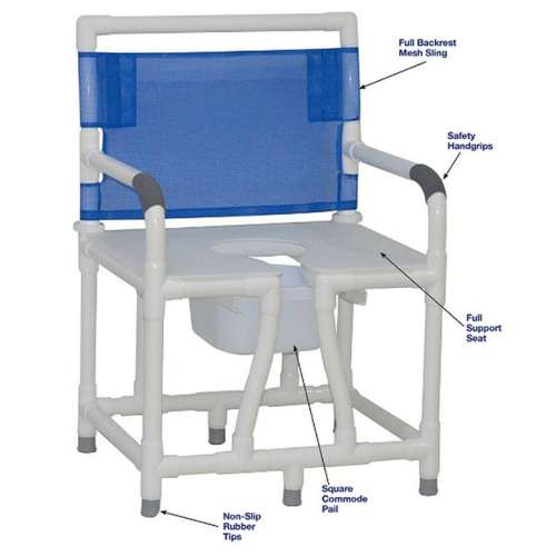 MJM Bariatric Bedside Commode Chair 24" - Full Support Mesh Back - 124-C10