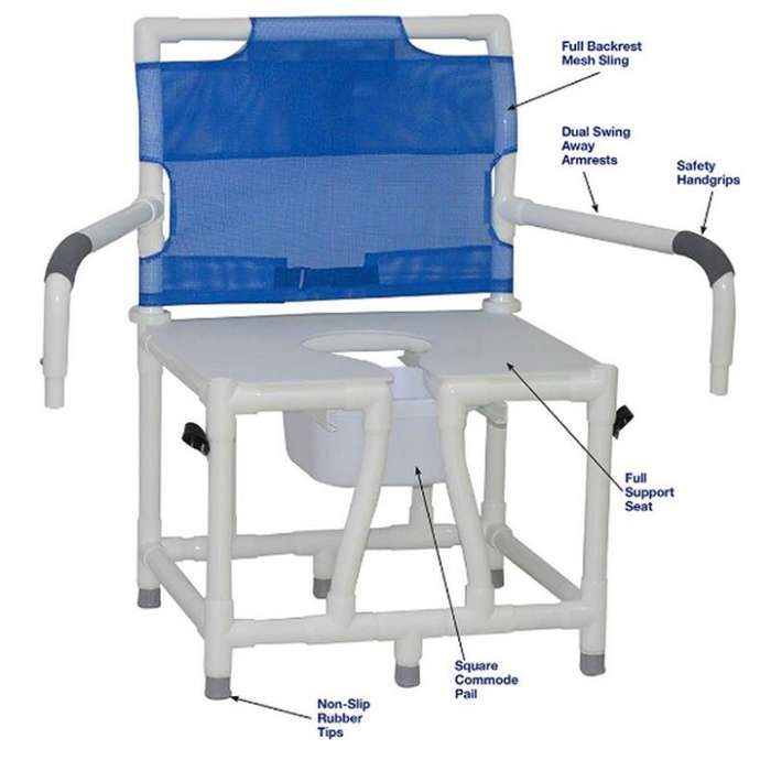MJM Bariatric Bedside Commode Chair 24"- Full Support Mesh Back - Dual Swing Away Armrests - 124-C10-DDA