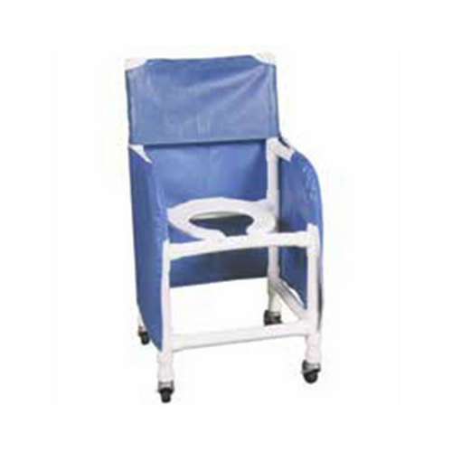 MJM Shower chair 18" with folding footrest - privacy skirt & commode pail - 118-3TW-FF-PS-18-10-QT-C