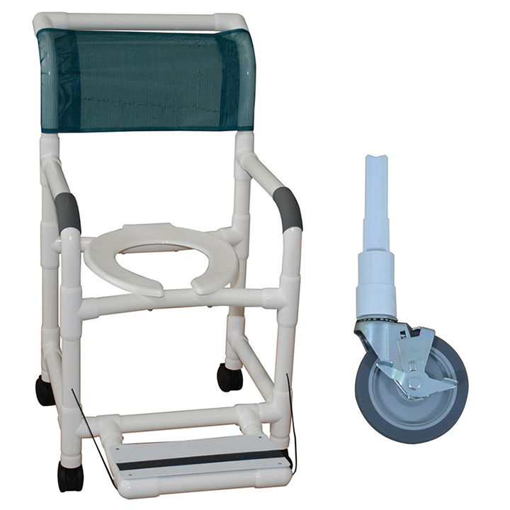 MJM Shower chair 18" - 5" casters with folding footrest- 118-5HD-FF in Michigan USA