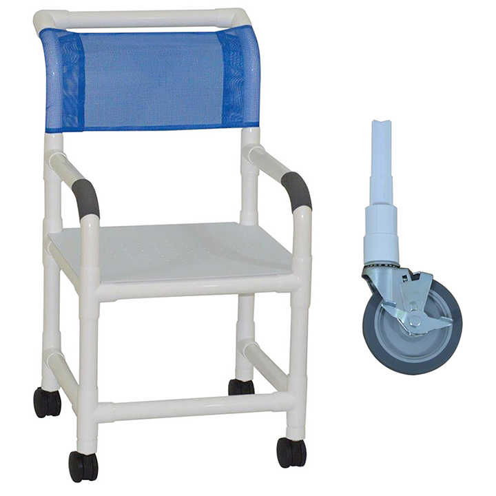 MJM Shower chair 18" - 5" casters- flat-stock seat with drain holes- 118-5HD-F in Michigan USA