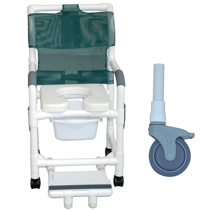 MJM Shower chair 18" commode pail and drop arms - 118-5TL-SQ-PAIL-DDA-SSDE in Michigan USA