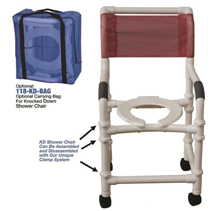 MJM NEW Knocked Down Shower chair 18" with optional carrying bag-118-3TW-KD-BAG