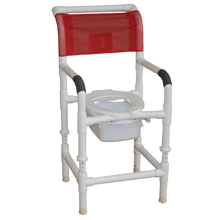 MJM Adjustable shower chair 18" W/commode pail- NO CASTERS - 118-LP-ADJ-10-QT-C