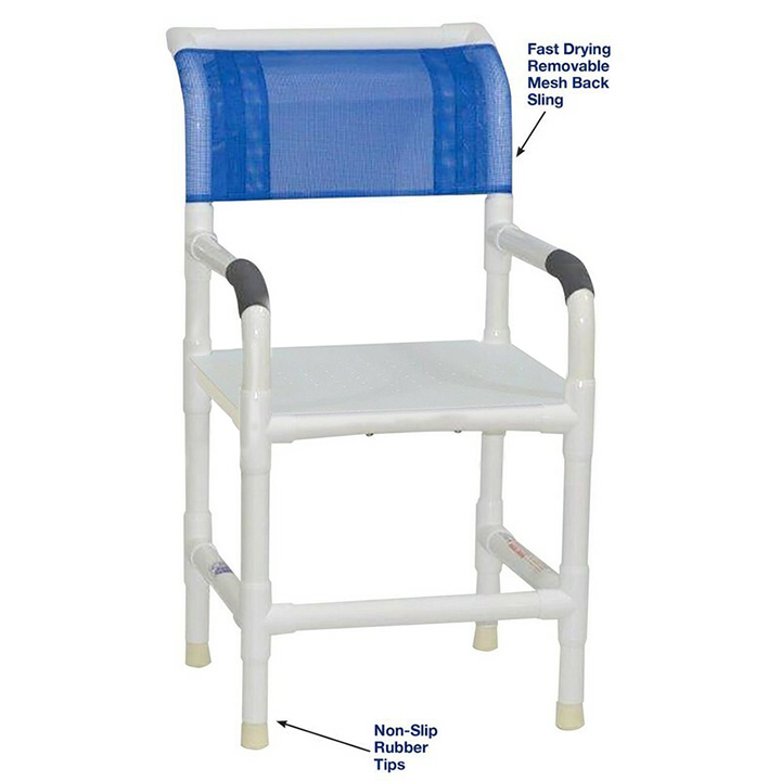 MJM Shower chair 18" NO CASTERS- flat-seat with drain holes- 118-LP-F in Michigan USA