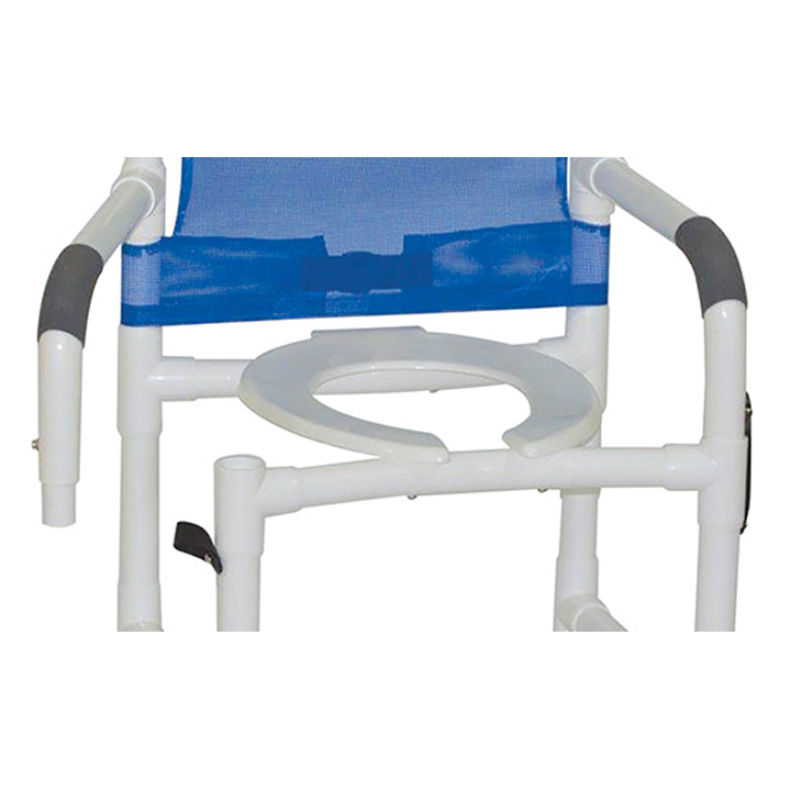 MJM International Reclining shower chair with deluxe elongated open-front commode seat and folding footrest, double drop arms, 325 lbs weight capacity Available in Michigan USA Healthcare DME Offering free shipping all 50 states of united states.