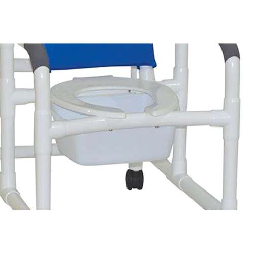 MJM International Reclining shower chair with a deluxe elongated open-front commode seat, footrest, padded elevated leg extension, 10 qt slide-out commode pail, 325 lbs weight capacity Available in Michigan USA Healthcare DME Offering free shipping all 50 states of united states.